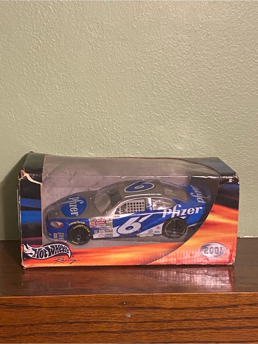 Pfizer No. 6 Blue Die-Cast Race Car Toy by Hot Wheels